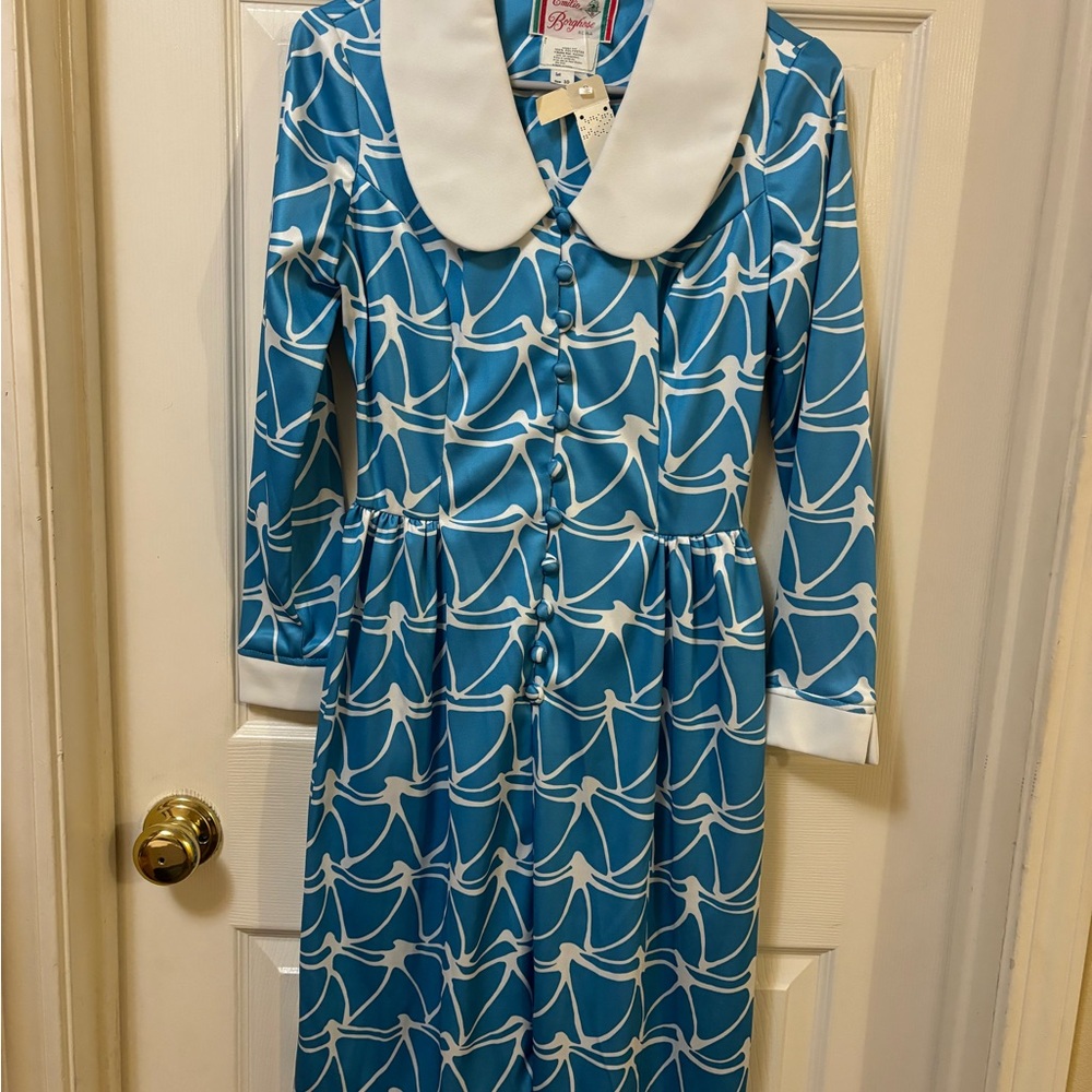Vintage 1970’s Emilio Borghese Blue and White Abstract Dress